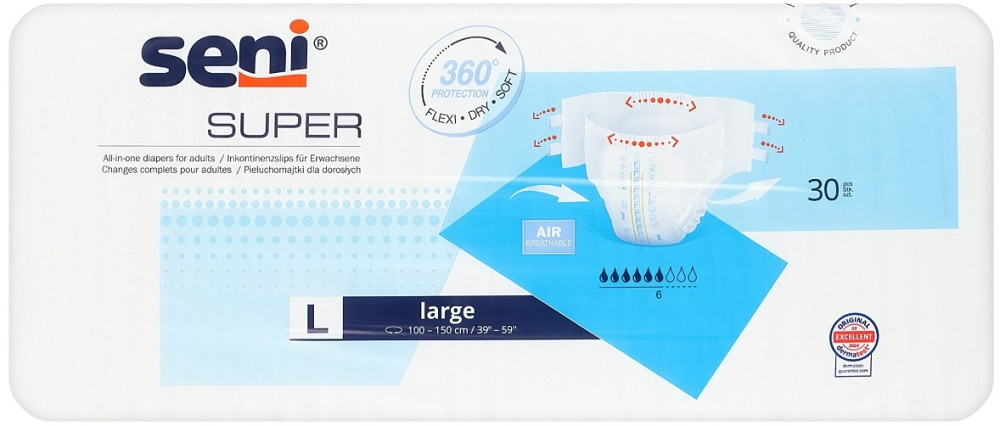 Підгузки для дорослих SUPER SENI LARGE PREMIUM 30 шт, розмір 3/L Хмельницький - зображення 1