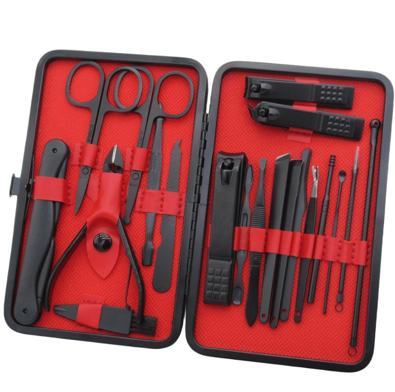 Набор инструментов для ухода ногтей 14769 20 предметов черный с красным Київ - зображення 1