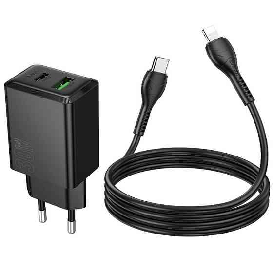 СЗУ Hoco N71 Nuevo PD30W+QC3.0 (1USB-A/1C) + кабель Type-C to Lightning Херсон