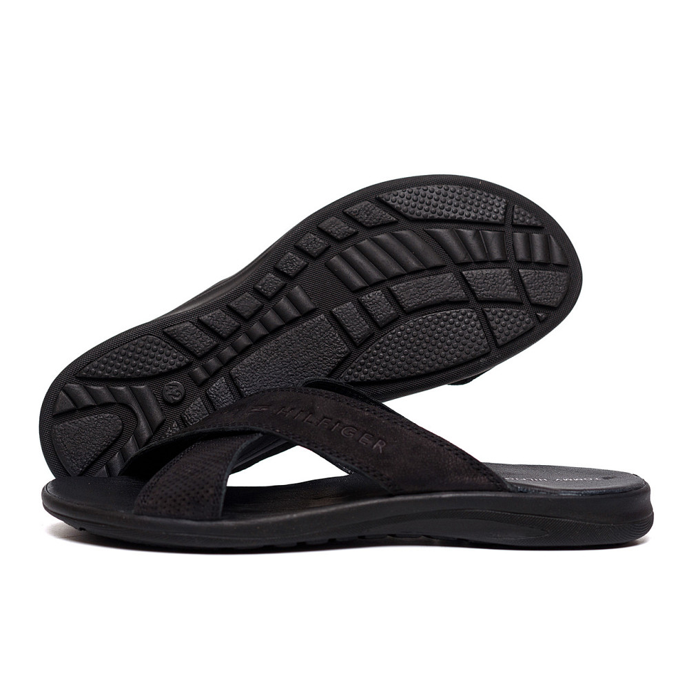 Мужские кожаные  летние шлепанцы-сланцы Tommy Hilfiger Black Київ - зображення 1