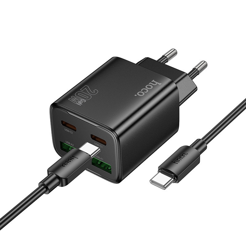 СЗУ Hoco N55 Fundador PD20W+QC3.0 (2USB-A/2C) + кабель Type-C to Type-C Херсон - зображення 2