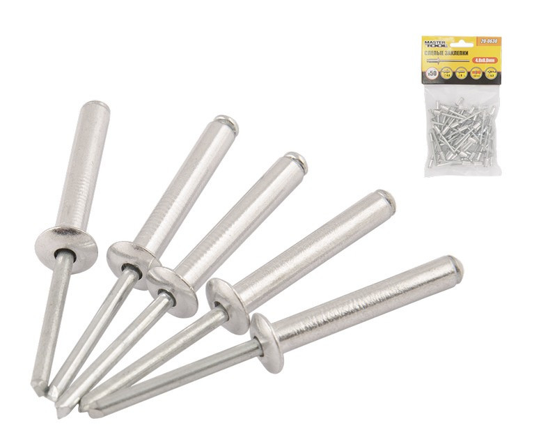 Заклепки алюминиевые вытяжные MASTERTOOL 4.8х8.00 мм 50 шт 20-0630 Харьков - изображение 1