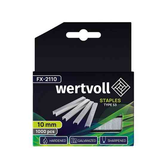 Скобы закаленные WERTVOLL R53 10 мм/11.3х0.75 мм 1000 шт FX-2110 Харьков