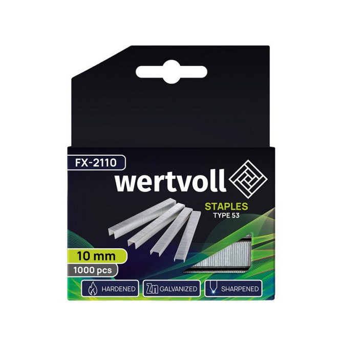 Скобы закаленные WERTVOLL R53 10 мм/11.3х0.75 мм 1000 шт FX-2110 Харків - зображення 2