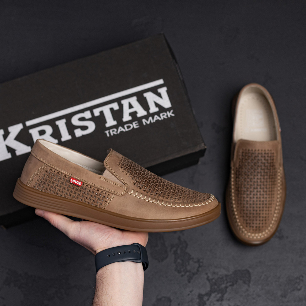 Мужские летние кожаные мокасины  LS перфорация Beige Київ - зображення 8
