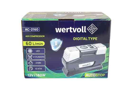 Компрессор автомобильный двухпоршневой WERTVOLL 12 V 150 PSI 15 A 180 Вт 60 л/мин сумка AC-2160 Харків