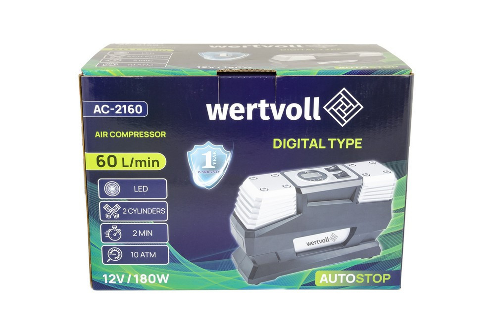 Компрессор автомобильный двухпоршневой WERTVOLL 12 V 150 PSI 15 A 180 Вт 60 л/мин сумка AC-2160 Харків - зображення 5