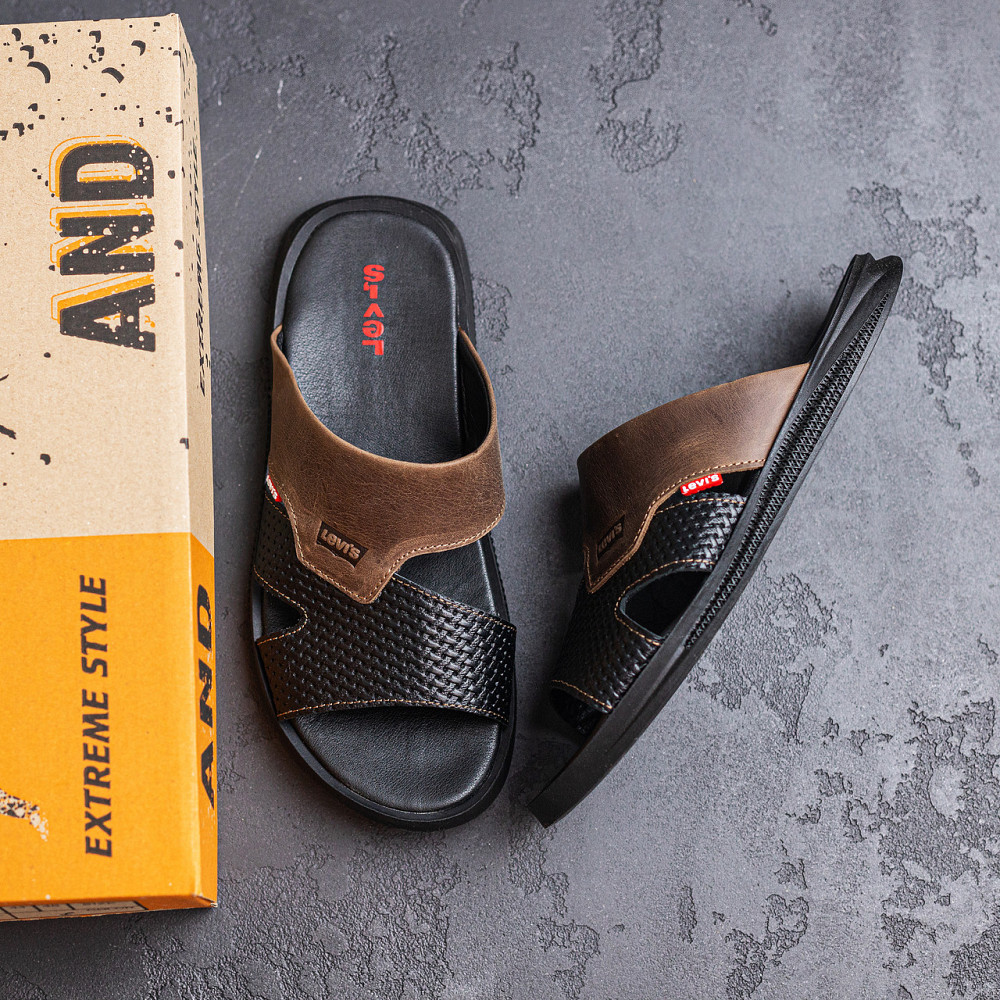 Мужские кожаные  летние шлепанцы-сланцы Levis Київ - зображення 10