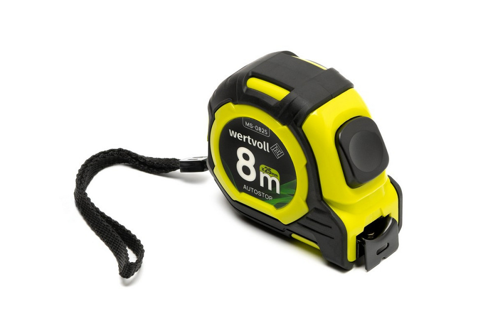 Рулетка WERTVOLL 8 м х 25 мм две кнопки AUTOSTOP покрытие TPR нейлоновое покрытие противоскользящий  Харків - зображення 2