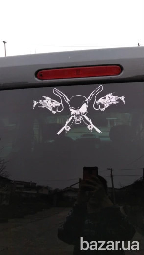 Наклейка на авто Рыбаловный череп Белая светоотражающая Борисполь - изображение 3