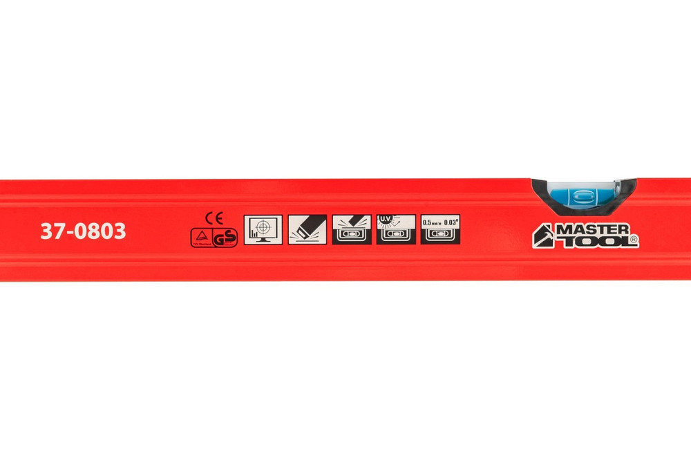 Уровень строительный MASTERTOOL ПРОФИ 80 см 2 капсулы 0,5 мм/м 0,03° фрезерованная поверхность/желоб Харків - зображення 7