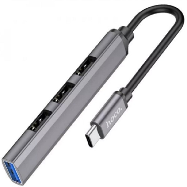 USB HUB HOCO HB26 4 in 1 adapter (USB to USB3.0+3xUSB2.0) Metal Grey (Код товару:28135) Харків - зображення 2