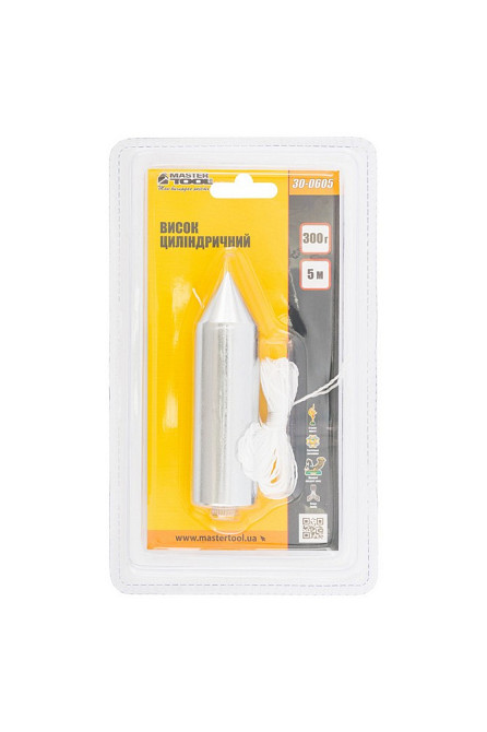 Отвес строительный MASTERTOOL металлический цилиндрический 300 г шнур L 5 м 30-0605 Харьков - изображение 3