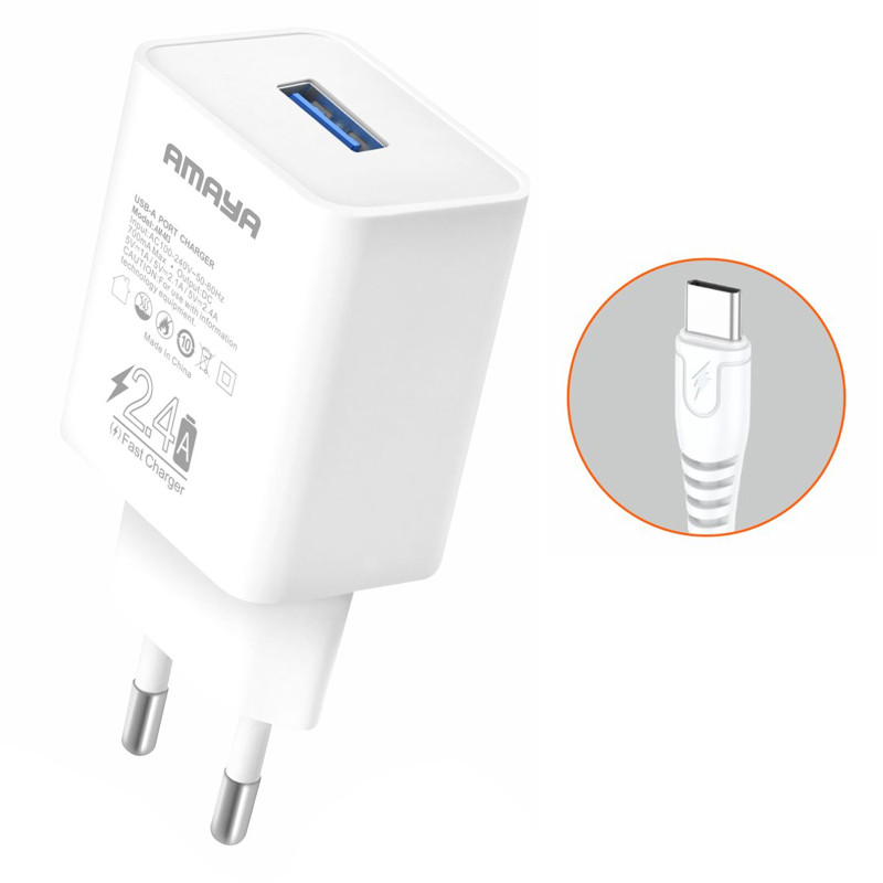СЗУ Amaya C3 2.4A (1USB-A) + кабель USB to Type-C Херсон - изображение 1