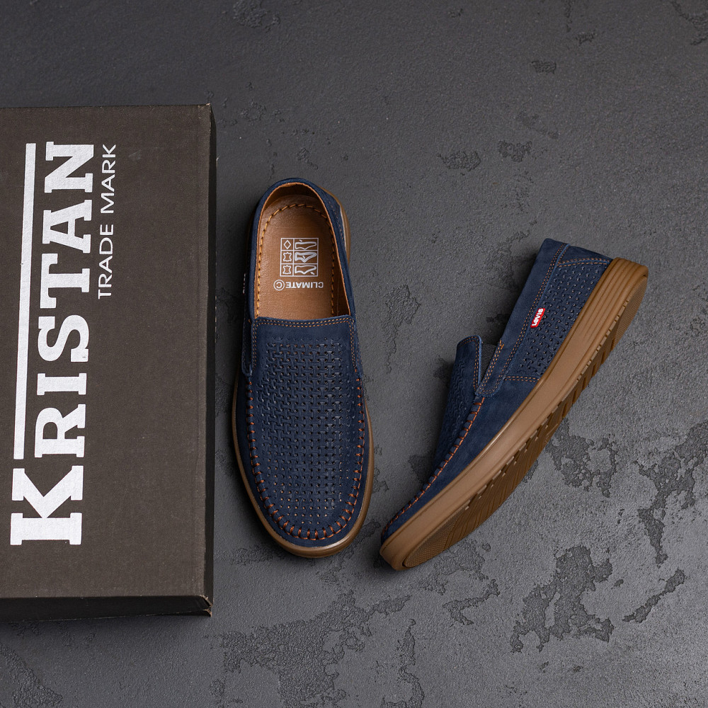 Мужские летние кожаные мокасины  LS перфорация Dark blue Киев - изображение 10