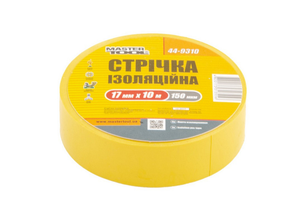 Лента изоляционная MASTERTOOL PVC 17 мм×10 м 10 шт желтая 44-9310 Харьков - изображение 2