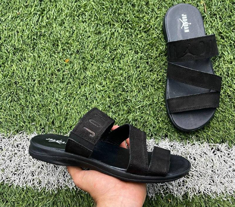 Мужские кожаные  летние шлепанцы-сланцы Jordan Black Київ - зображення 5