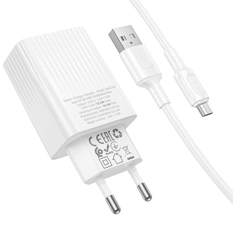 СЗУ Borofone BAS72A Source QC3.0 (1USB-A) + кабель USB to MicroUSB Херсон - зображення 3