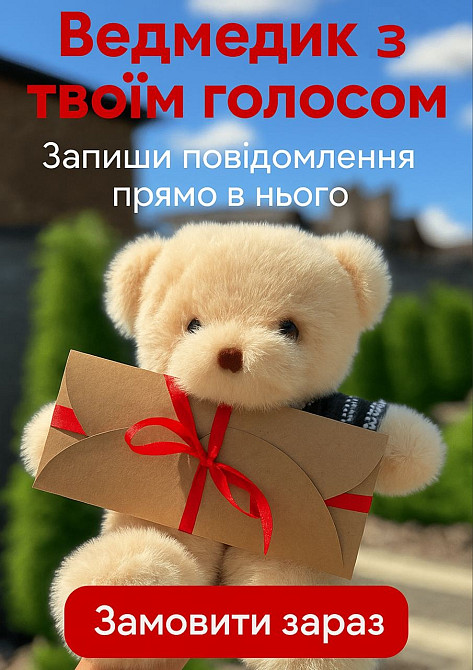 Плюшевий ведмедик з вашим голосом | Подарунок з аудіо-повідомленням (3 кольори) Львов - изображение 1