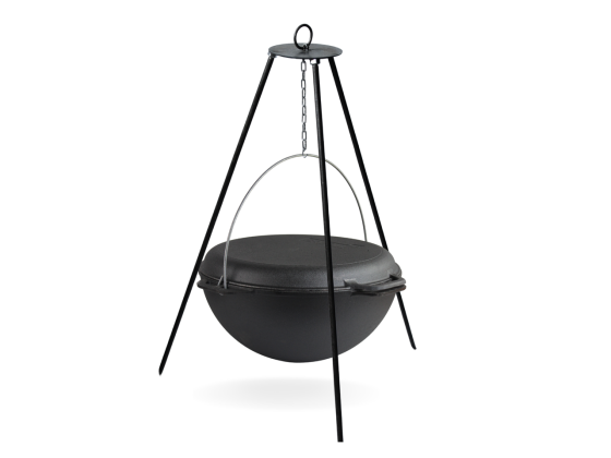 Казан чугунный азиатский 10 л с крышкой-сковородой и треногой Харків