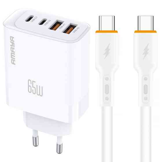 СЗУ Amaya E101F PD65W+QC3.0 GaN (2USB-A/2C) + кабель Type-C to Type-C Херсон