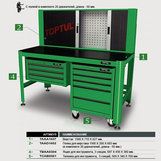Верстак слесарный TOPTUL 1560*710*827мм TAAA1607 Харьков - изображение 2