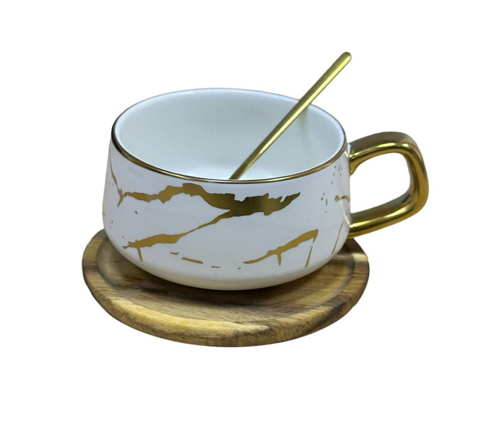 Чашка з ложкою та блюдцем 11805 380 мл біла Киев - изображение 1