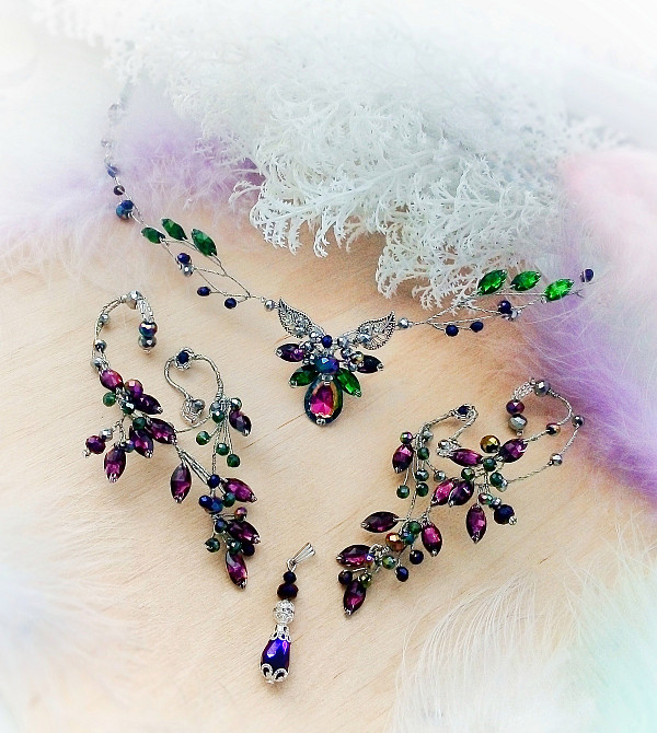 Паросток росток ельфійські каффи зелений аметист бузковий накладні вушка без проколів кліпс Луцк - изображение 3