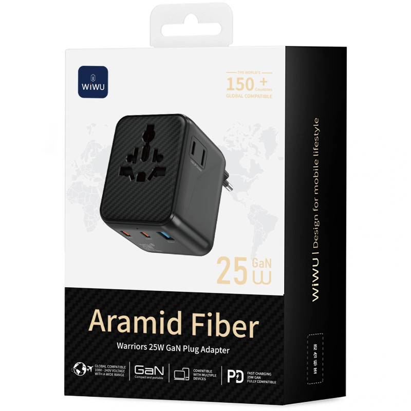 Сетевой универсальный переходник WIWU UA011 Warrior GaN 25W + 1USB-A/2C Херсон - зображення 4