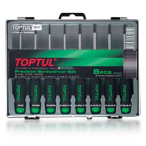 Набор прецизионных отверток TOPTUL (PH000-PH0, SL1.2-SL3) 8ед. GAAW0802 Харків