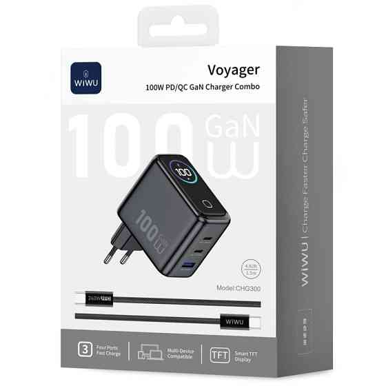 СЗУ WIWU CHG300 Voyager PD100W+QC3.0 (1USB-A/2C) + кабель Type-C to Type-C Херсон
