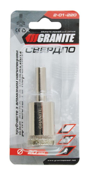 Сверло для стекла и керамики GRANITE трубчатое с алмазным напылением 20 мм 2-01-220 Харків - зображення 2
