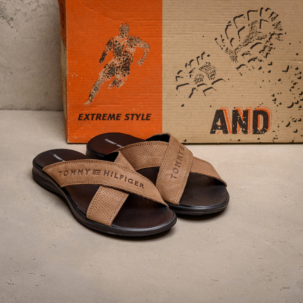 Мужские кожаные  летние шлепанцы-сланцы Tommy Hilfiger coffee Київ - зображення 6