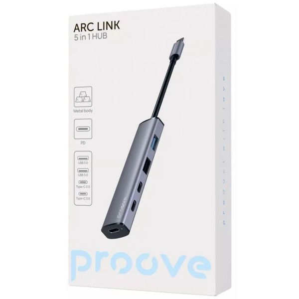 USB HUB Proove Arc Link 5 in 1 (2*USB3.0 + 3*Type-C3.0) Silver (HBAL00222024) Харків - зображення 6