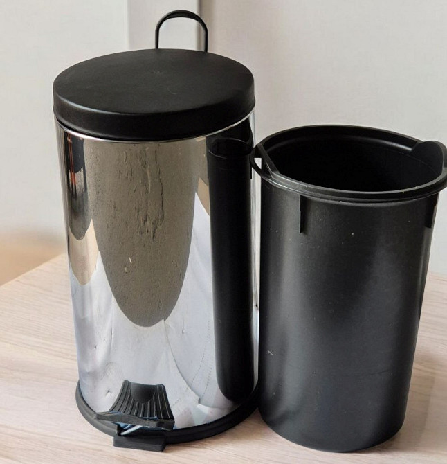 Урна из нержавеющей стали,20 л,глянец, пластиковая крышка (0109p) Киев - изображение 3