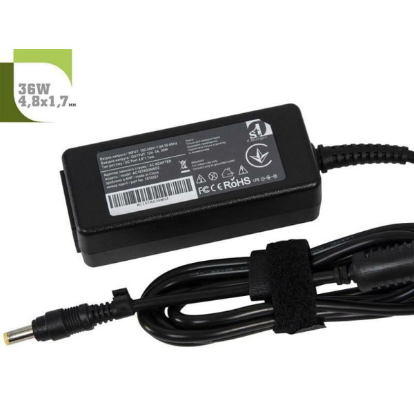 DM Блок живлення 1StCharger для ноутбука Asus 12V 36W 3A 4.8х1.7мм + каб.жив. (AC1STAS36WD2) (Код то Харків - зображення 1
