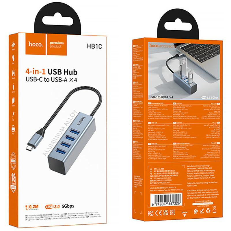 Переходник HUB Hoco HB1C 4in1 (Type-C to 4xUSB 3.0) (1m) Херсон - изображение 2