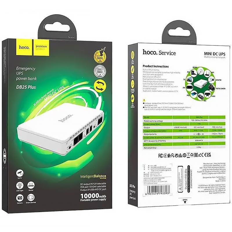 Источник бесперебойного питания Hoco DB25 Plus Smart Mini UPS для роутеров 5V/9V/12V 10000 mAh Херсон - зображення 3