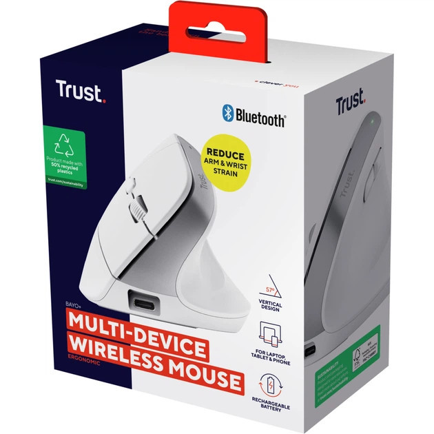 Мышь компьютерная безпроводная Trust Bayo Multidevice Ergonomic White 25399_TRUST белая Київ - зображення 8