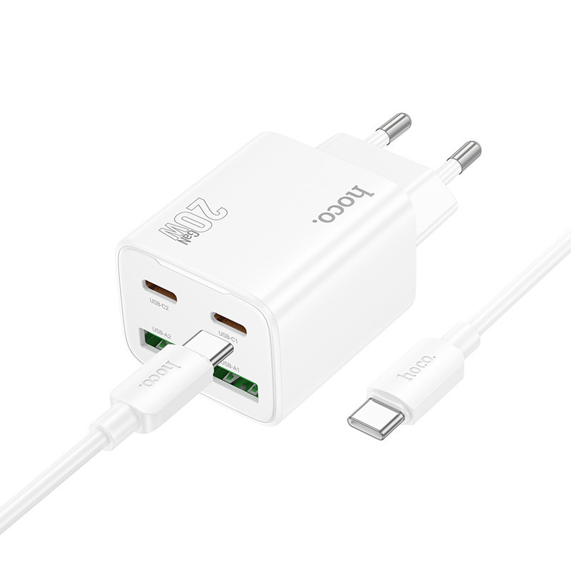СЗУ Hoco N55 Fundador PD20W+QC3.0 (2USB-A/2C) + кабель Type-C to Type-C Херсон - зображення 2