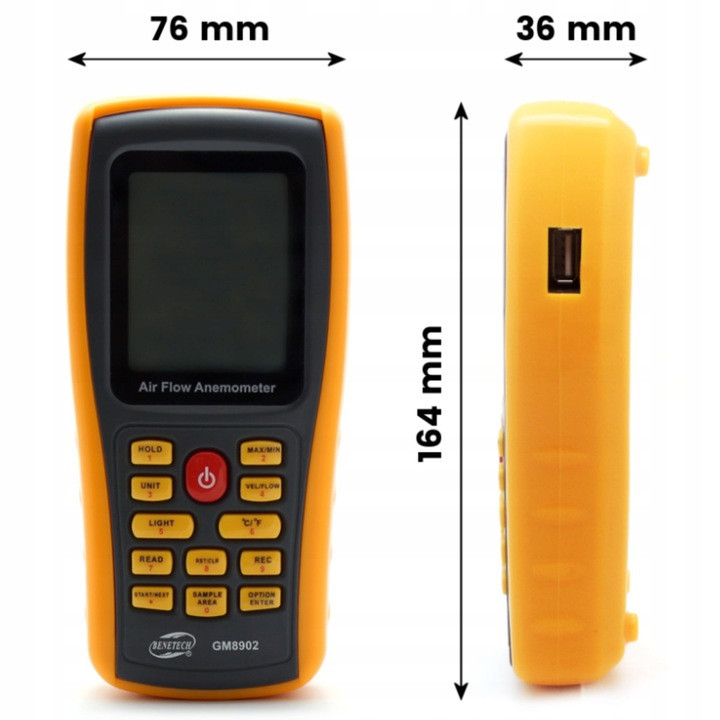 Анемометр-термометр USB 0,3-45м/с, 0-45°C BENETECH GM8902 Харьков - изображение 9