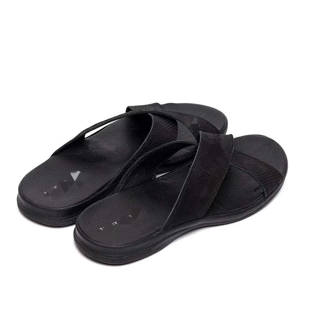 Мужские кожаные  летние шлепанцы-сланцы Black Київ - зображення 4