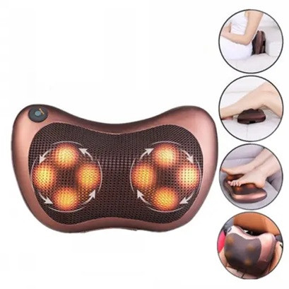 Массажная подушка инфракрасный роликовый массажер для шеи и спины Massage Pillow 19125 коричневая Київ - зображення 9