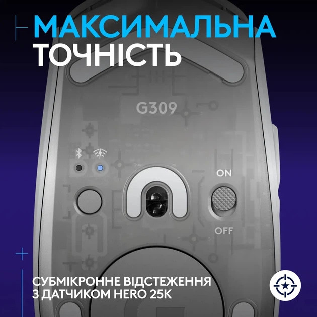 Мышь компьютерная безпроводная Logitech G309 LIGHTSPEED White L910-007207 белая Київ - зображення 4