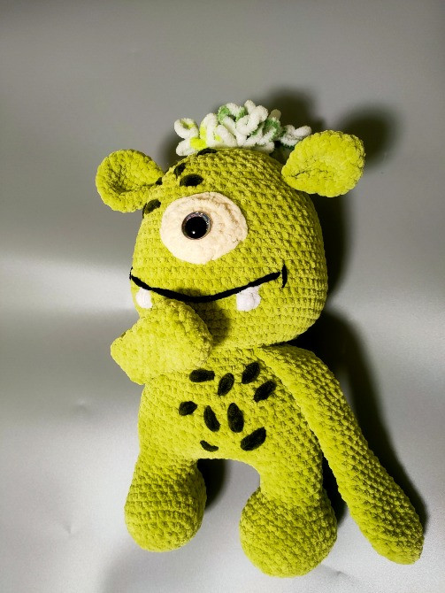Монстрик зелений добрий та веселий іграшка м'яка в'язана ручна робота Нововолынск - изображение 1
