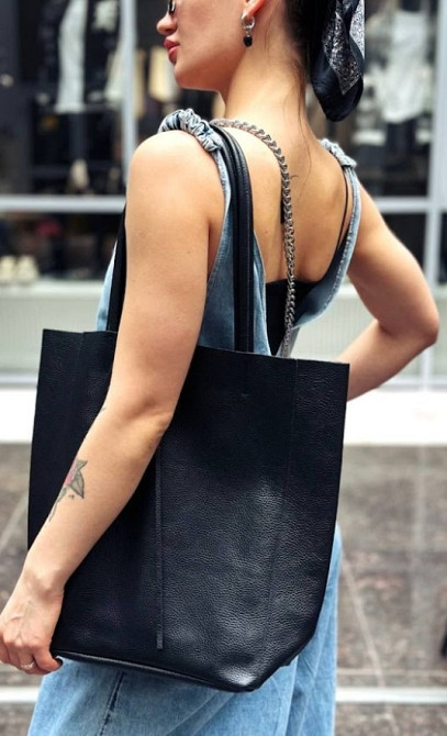 Чорна жіноча сумка-мішок шопер — натуральна шкіра, Італія Vera Pelle сумка TS000092 Запоріжжя - зображення 3