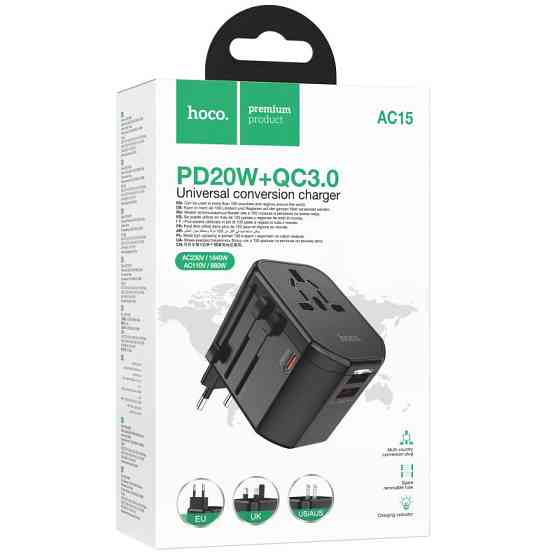 Сетевой универсальный переходник Hoco AC15 Walker PD20W+QC3.0 (2USB-A/1C) (EU) Херсон
