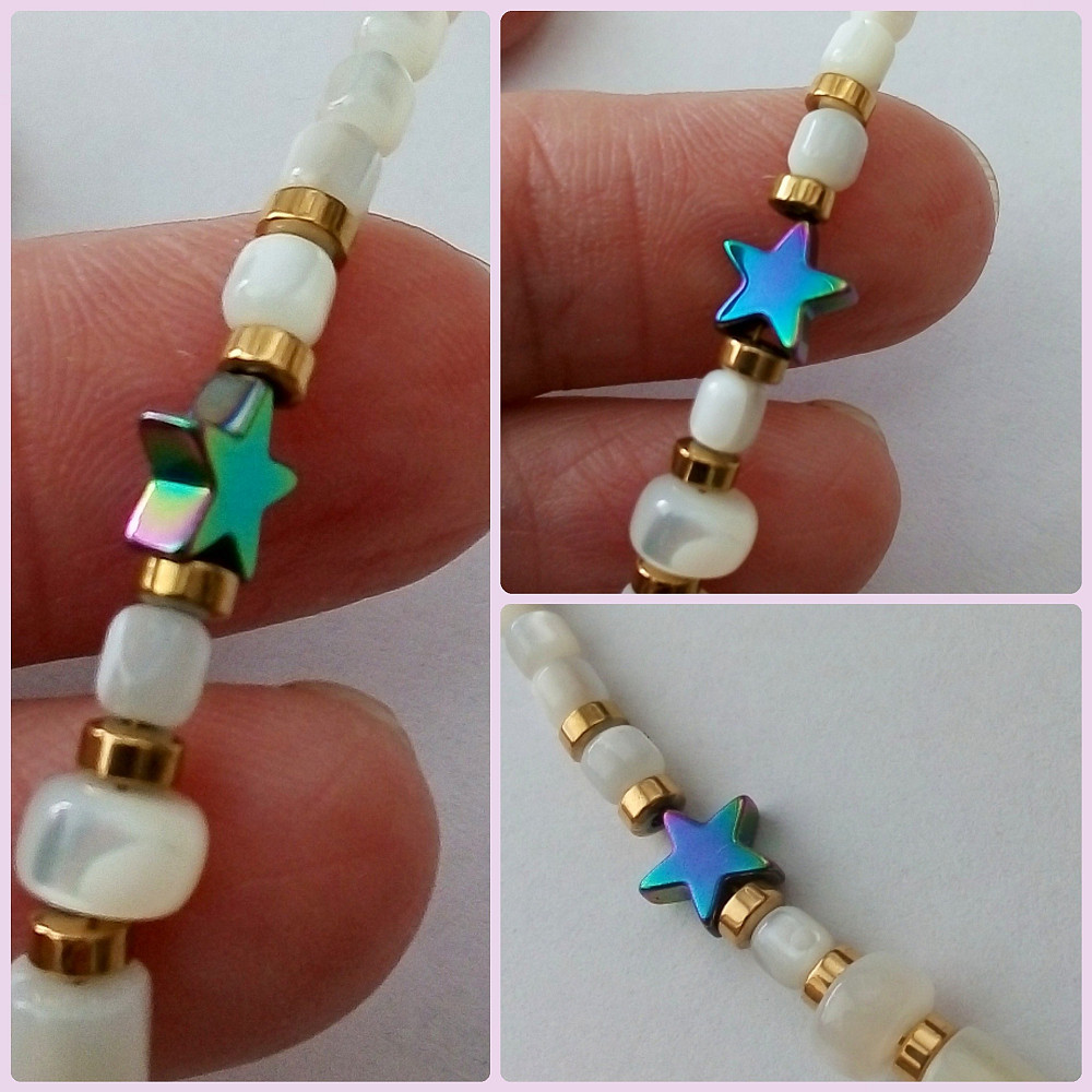 Зірка намисто чокер білий золотий гематит зірки перламутр натуральний лава на шию подарунок дівчині Луцк - изображение 5