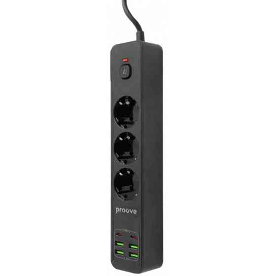 Фільтр живлення Proove Power Strip P-03 (3 розетки + 4 USB + 2 Type-C) 2m Black (PSP342420001) Харків