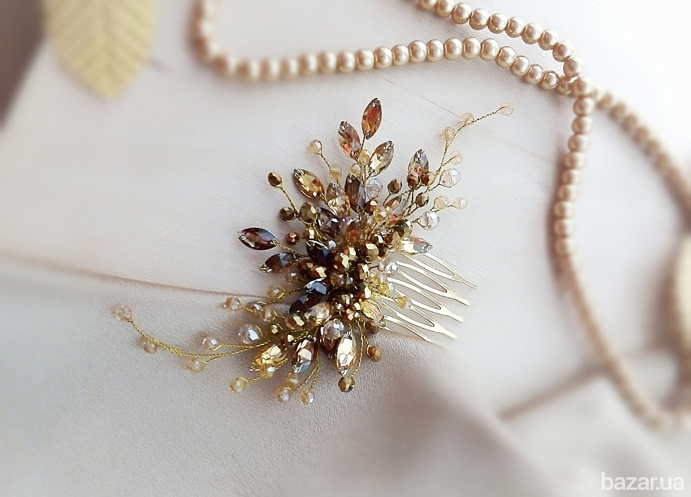 Золотистая туманность заколка гребень веточка желтый косплей фентези Луцьк - зображення 4